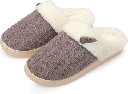 Women'S Slip on Fuzzy House Slippers Memory Foam Slippers Scuff Outdoor Indoor Warm Plush Bedroom Shoes with Faux Fur Lining