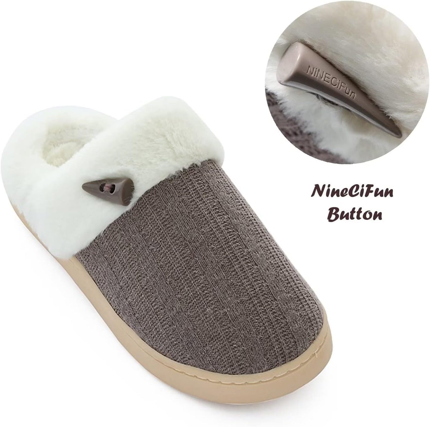 Women'S Slip on Fuzzy House Slippers Memory Foam Slippers Scuff Outdoor Indoor Warm Plush Bedroom Shoes with Faux Fur Lining