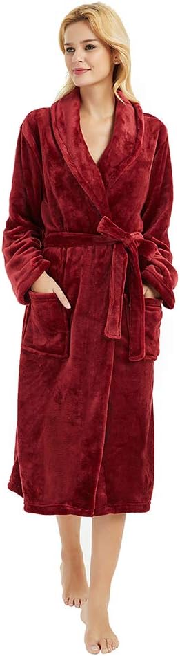 Womens Fleece Robes, Soft Plush Long Bathrobe, Thick Kimono Robes for Womens, Warm House Coat