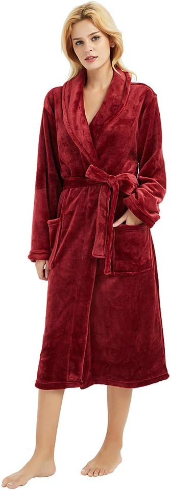 Womens Fleece Robes, Soft Plush Long Bathrobe, Thick Kimono Robes for Womens, Warm House Coat