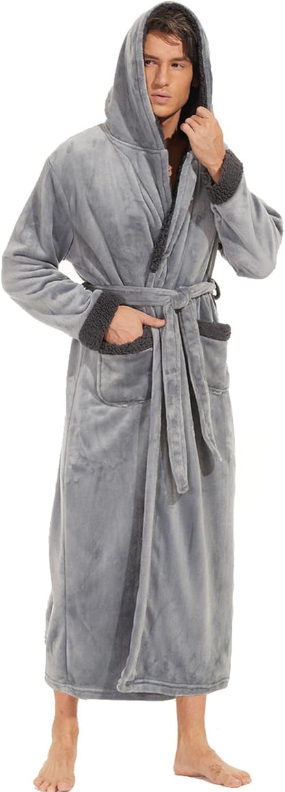 Mens Robe with Hood, Big and Tall Warm Soft Plush Robes for Men, Men'S Bathrobe with Pockets for Spa Bath Shower