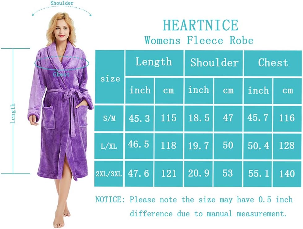 Womens Fleece Robes, Soft Plush Long Bathrobe, Thick Kimono Robes for Womens, Warm House Coat