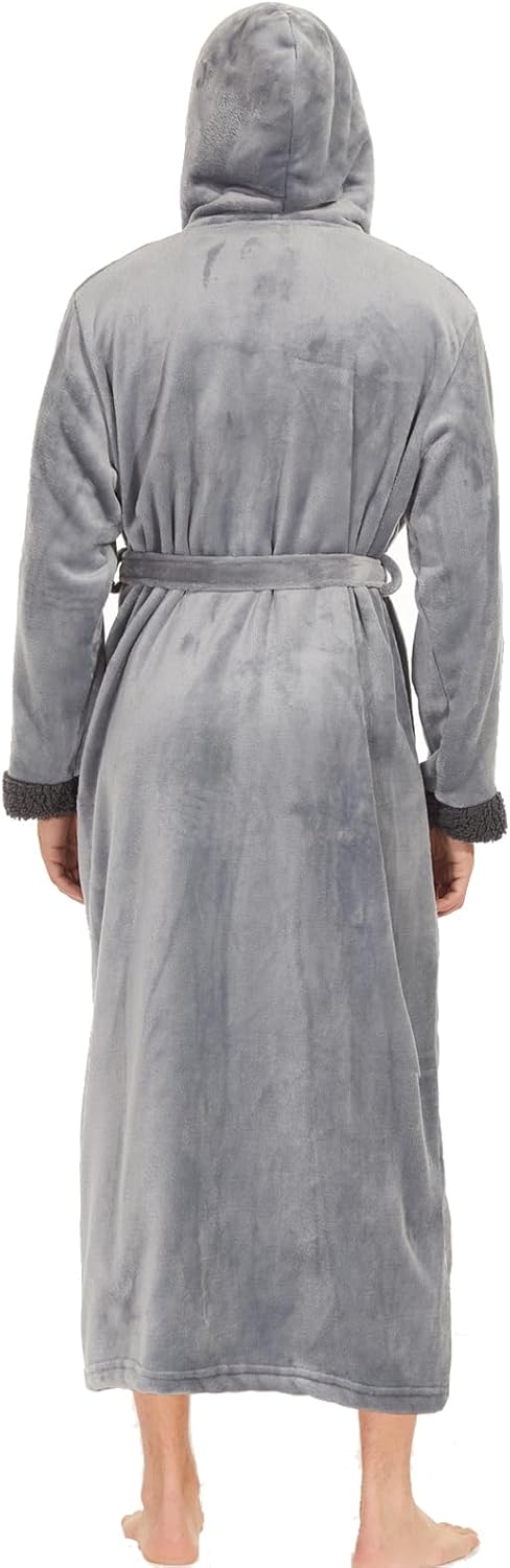 Mens Robe with Hood, Big and Tall Warm Soft Plush Robes for Men, Men'S Bathrobe with Pockets for Spa Bath Shower