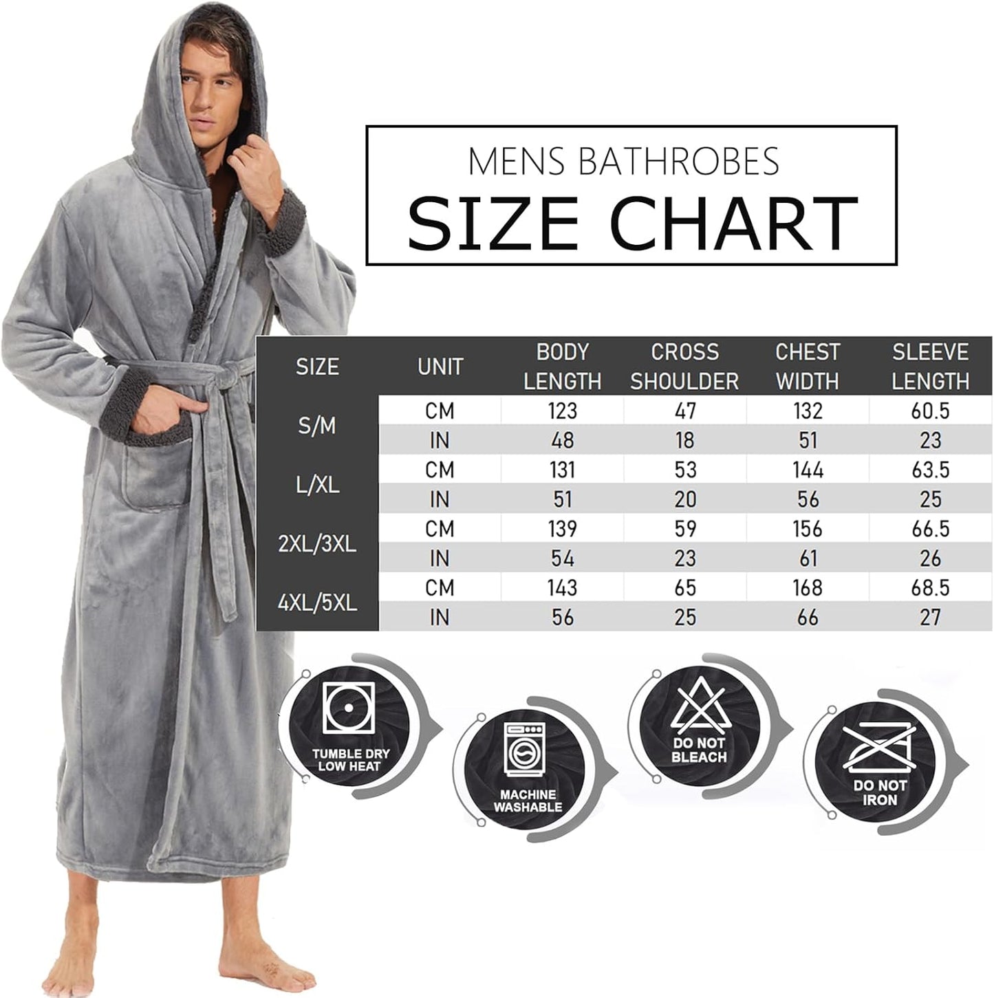 Mens Robe with Hood, Big and Tall Warm Soft Plush Robes for Men, Men'S Bathrobe with Pockets for Spa Bath Shower