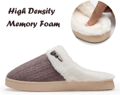 Women'S Slip on Fuzzy House Slippers Memory Foam Slippers Scuff Outdoor Indoor Warm Plush Bedroom Shoes with Faux Fur Lining