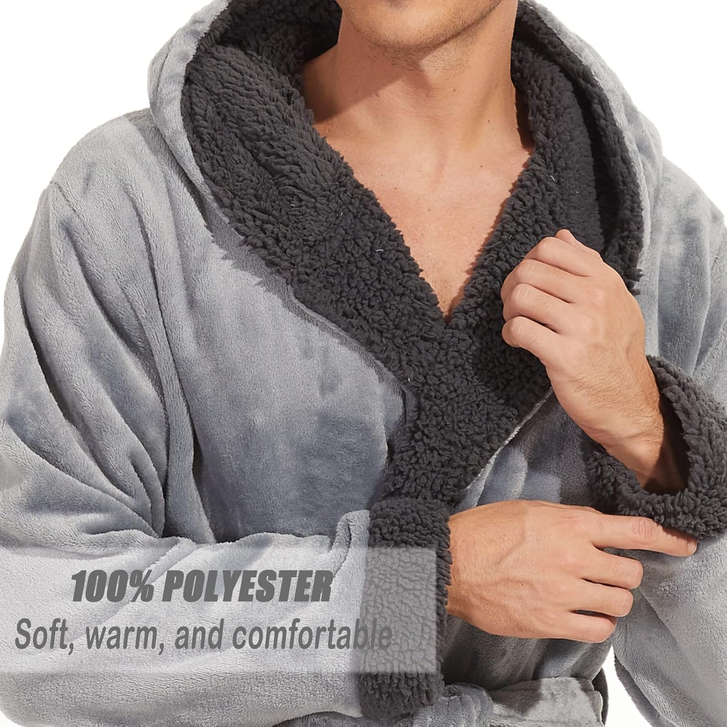 Mens Robe with Hood, Big and Tall Warm Soft Plush Robes for Men, Men'S Bathrobe with Pockets for Spa Bath Shower