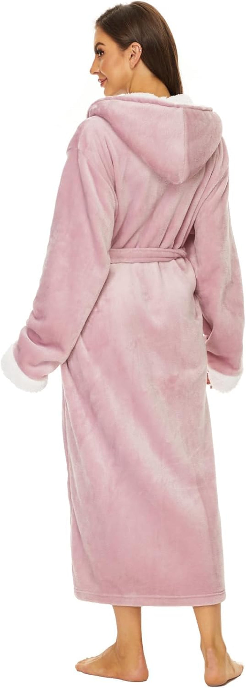 Plush Robes for Women, Womens Robe Long, Fuzzy Fluffy Soft Warm Fleece Hooded Bathrobe