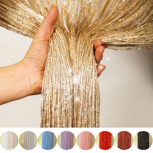 Glitter Door String Curtain Silver Ribbon Shiny Tassel Flash Line Curtain Valance for Window Room Home Decoration