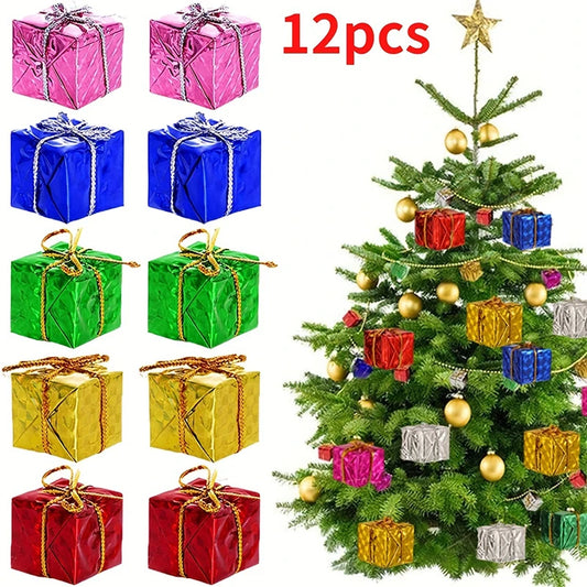 12Pcs Christmas Tree Hanging Pendants Mixed Color Mini Gift Box Christmas Tree Ornaments Decorations Ornament Adornos De Navidad