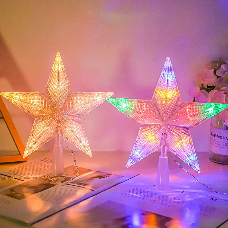 Christmas Tree Top Star Battery Power Glowing Five-pointed Star Lamp For Home Christmas Tree Decoration Lighting