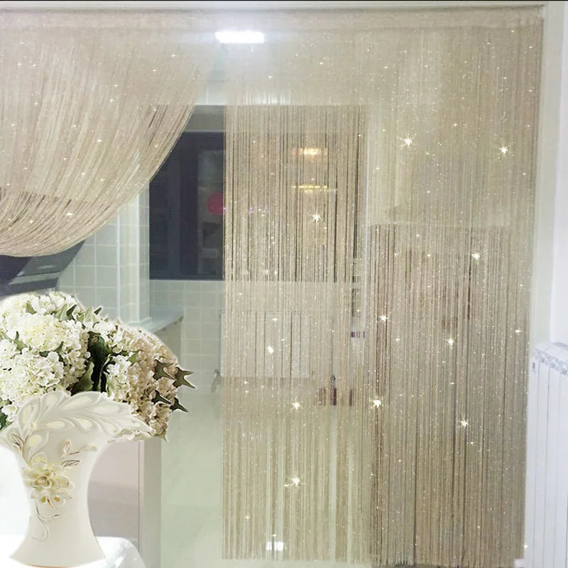 Glitter Door String Curtain Silver Ribbon Shiny Tassel Flash Line Curtain Valance for Window Room Home Decoration