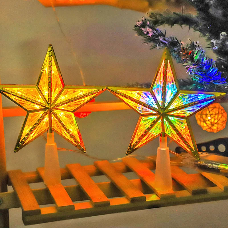 Christmas Tree Top Star Battery Power Glowing Five-pointed Star Lamp For Home Christmas Tree Decoration Lighting