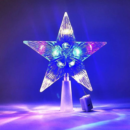 18cm Christmas Glowing Tree Topper Five-pointed Star Transparent LED Shining Lamp Xmas Colorful TopStar Ornaments Navidad Decora