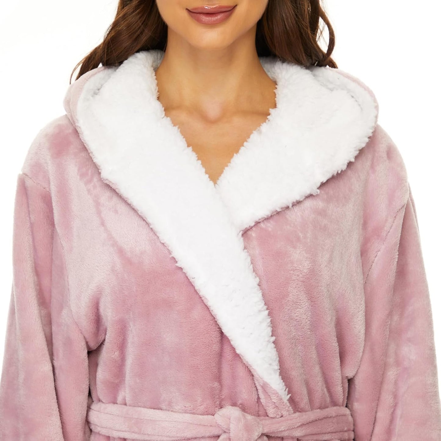 Plush Robes for Women, Womens Robe Long, Fuzzy Fluffy Soft Warm Fleece Hooded Bathrobe