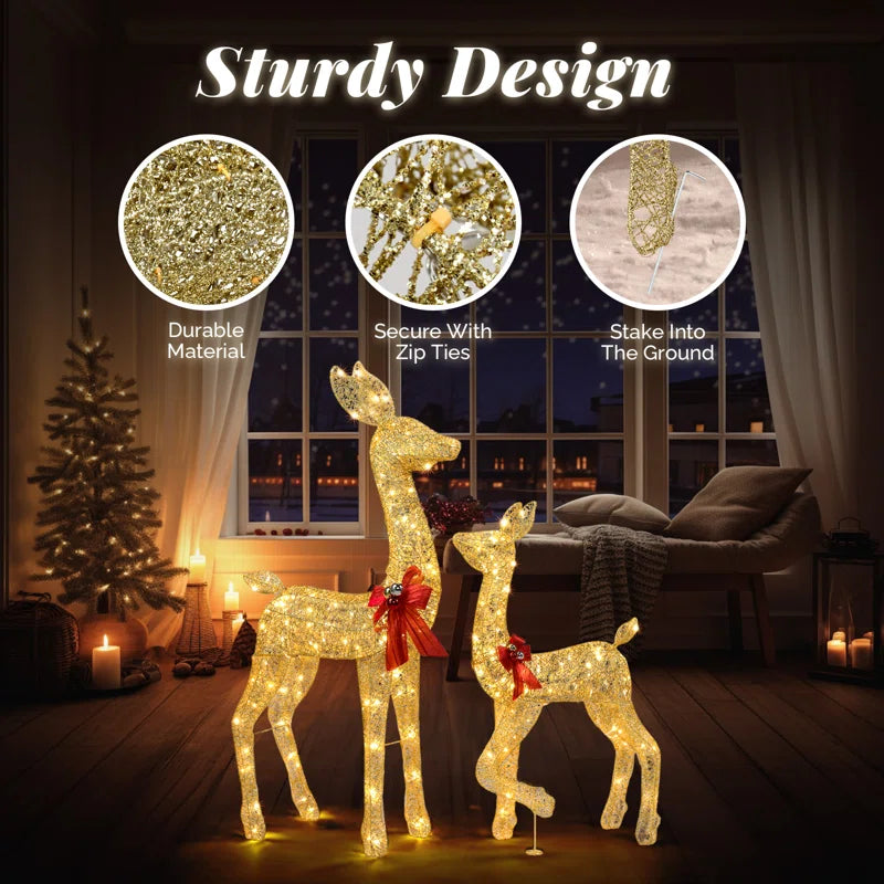 Gold Lighted Reindeer Family Set Christmas Decor