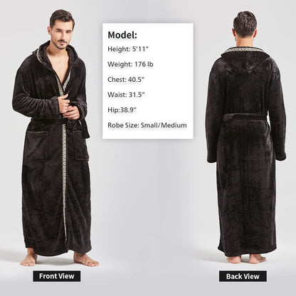 Mens Robes Big and Tall with Hood Two-Tone Flannel Fleece Contrast Bathrobe Full Length Plush Long Robe House Coat