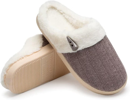 Women'S Slip on Fuzzy House Slippers Memory Foam Slippers Scuff Outdoor Indoor Warm Plush Bedroom Shoes with Faux Fur Lining